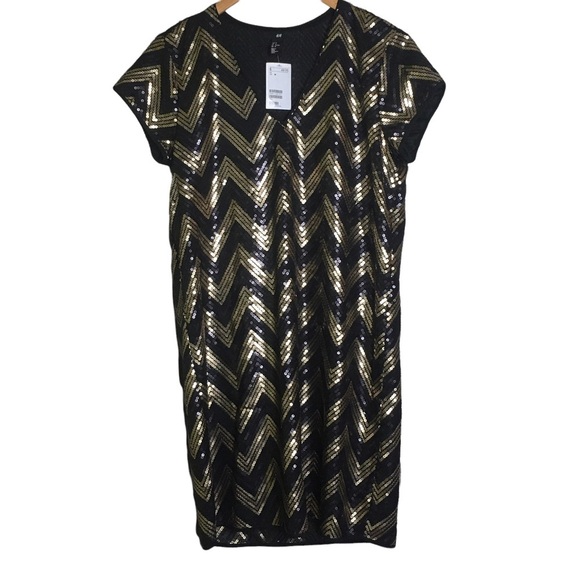 H&M Dresses & Skirts - New H&M sequins zig zag dress gold black medium
